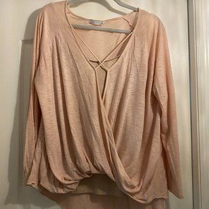 Blush Pink Light Long Sleeve Tucked Front Blouse